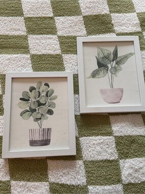 White Framed Botanical Wall Art - Green Plant Prints
